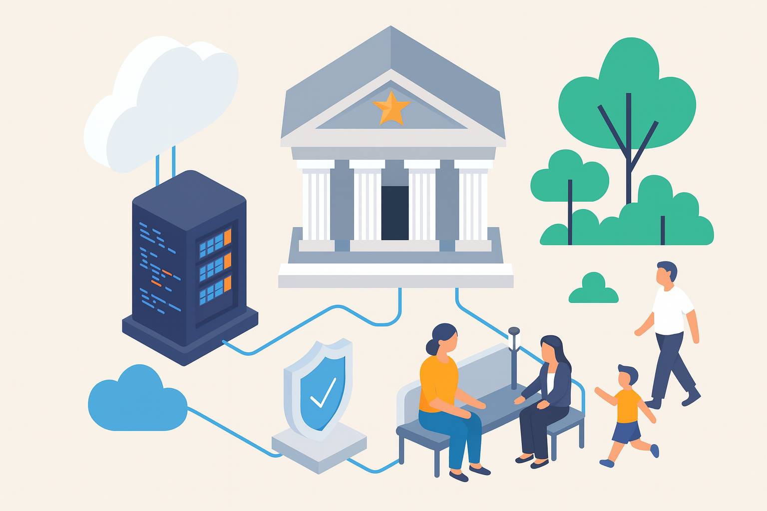 Government technology solutions - professionals collaborating with secure data systems and modern infrastructure